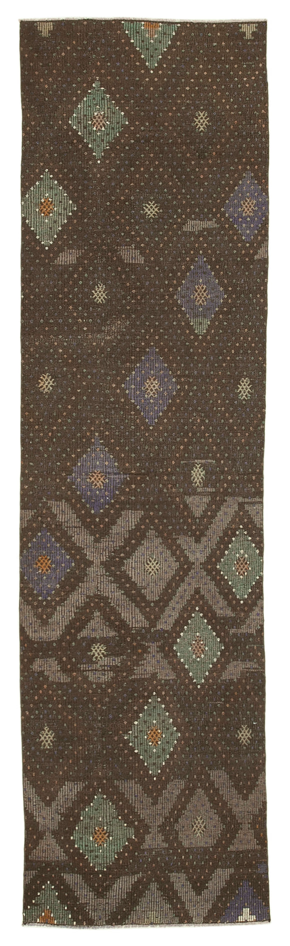 3x11 Brown Oriental Kilim Runner Rug - 29222