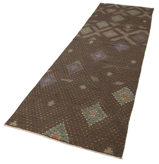 3x11 Brown Oriental Kilim Runner Rug - 29222