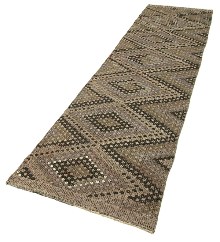 3x11 Brown Oriental Kilim Runner Rug - 29229