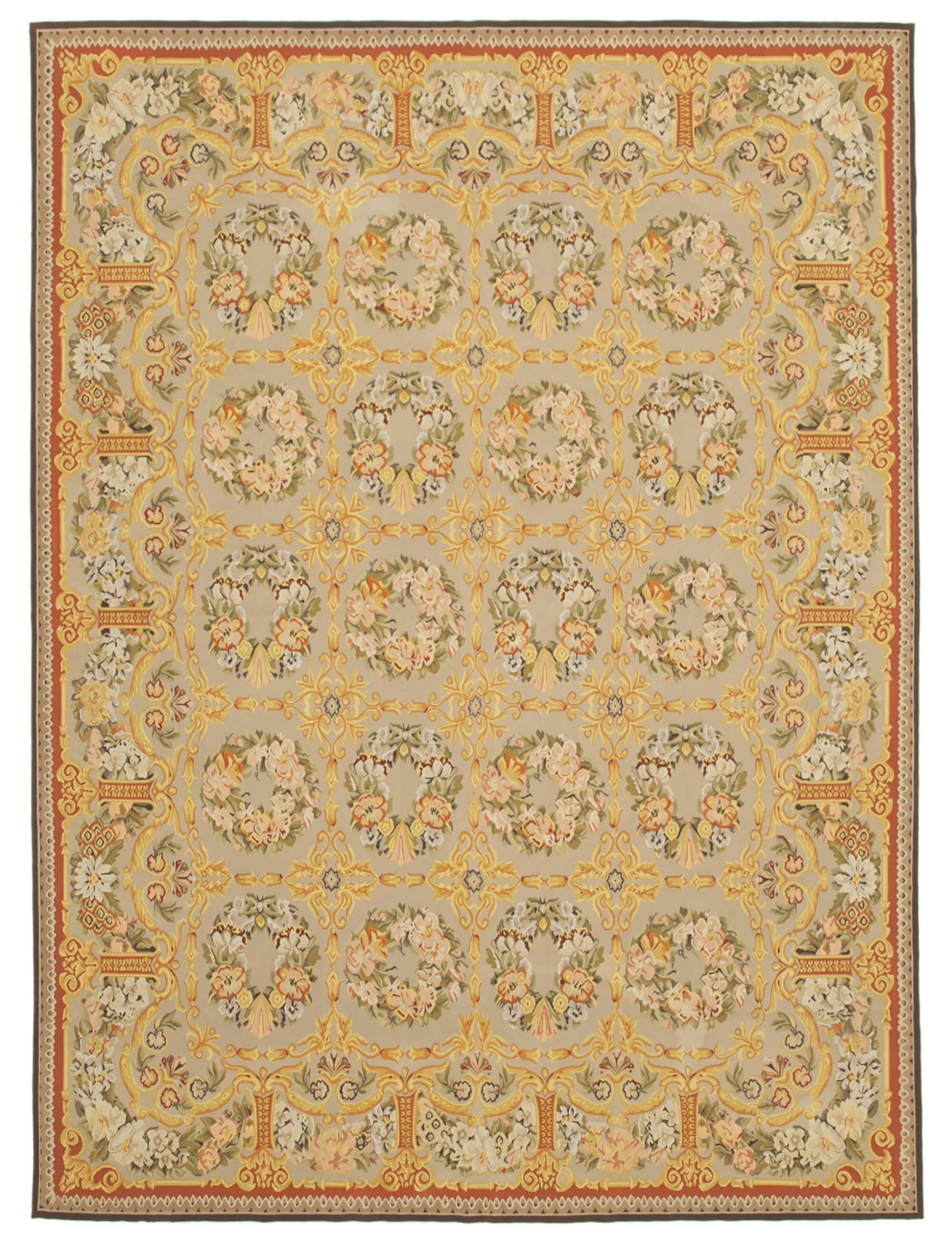9x12 Green Aubusson Kilim - 29488