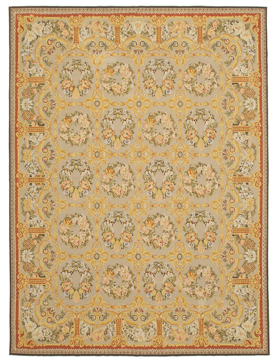 9x12 Green Aubusson Kilim - 29488