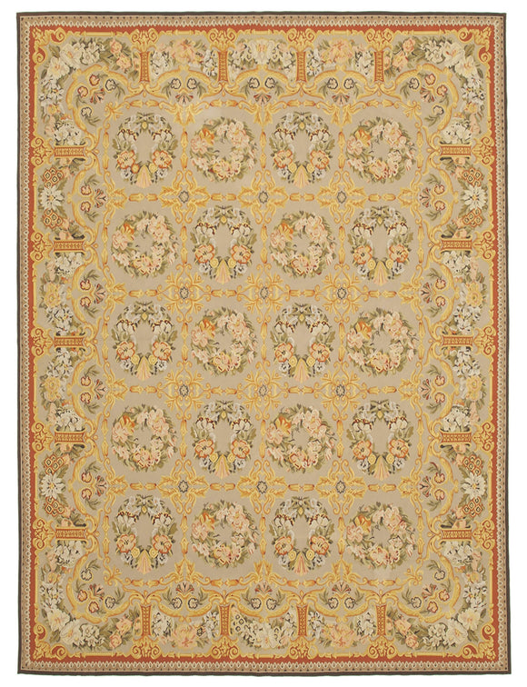 9x12 Green Aubusson Kilim - 29488