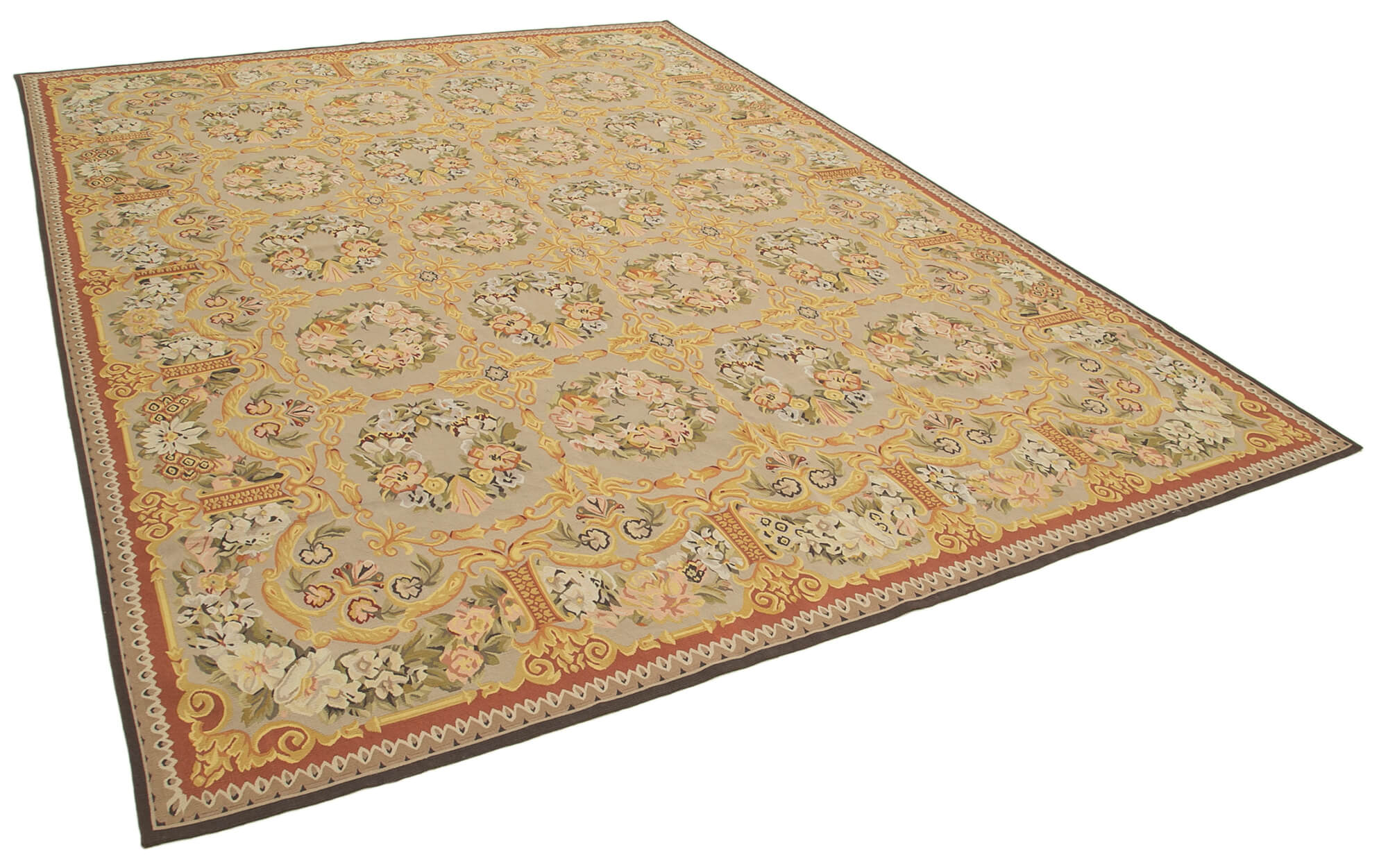 9x12 Green Aubusson Kilim - 29488