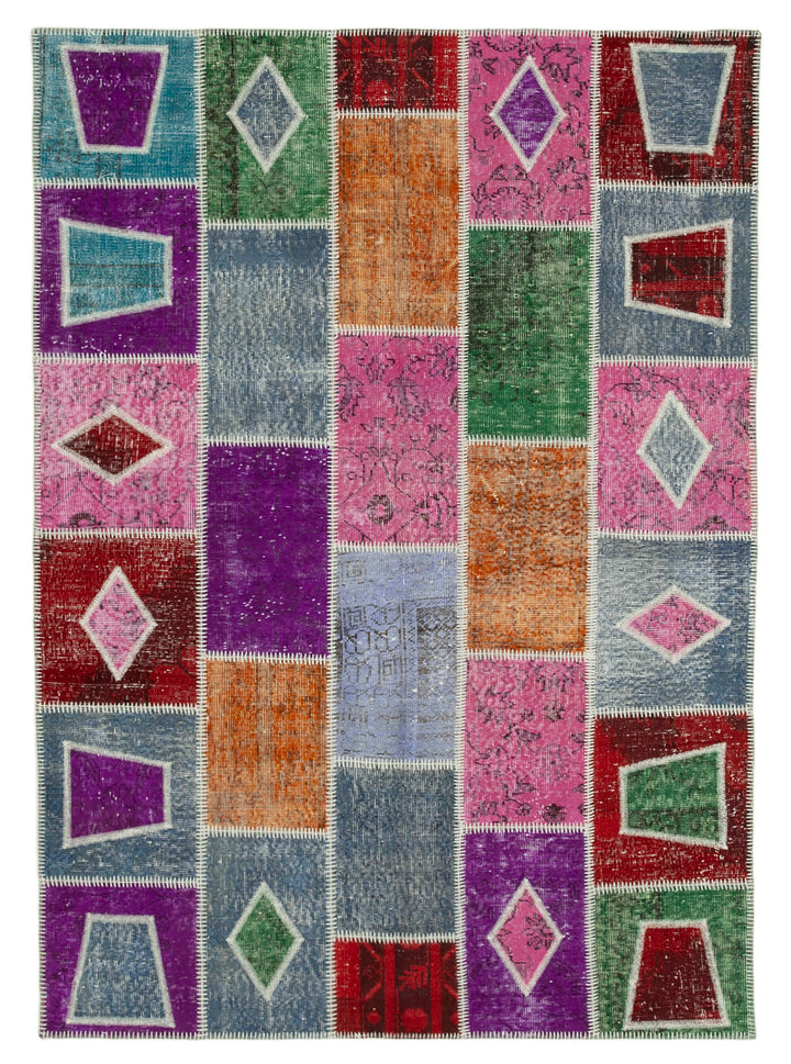 Patchwork Rug Design 5x8 Multicolor Hand-Knotted Wool Patchwork Rug 29559