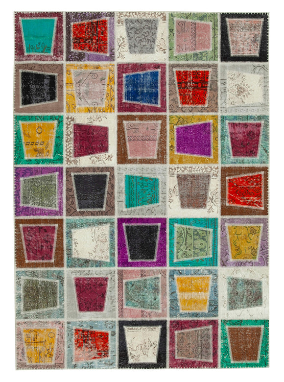 7x9 Multicolor Modern Patchwork Rug - 29616