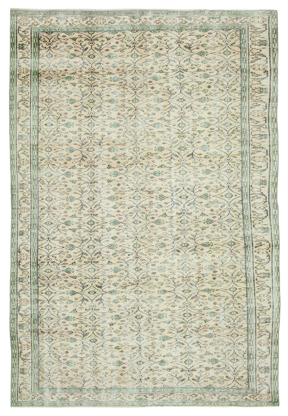 6x9 Beige Turkish Vintage Area Rug - 29768