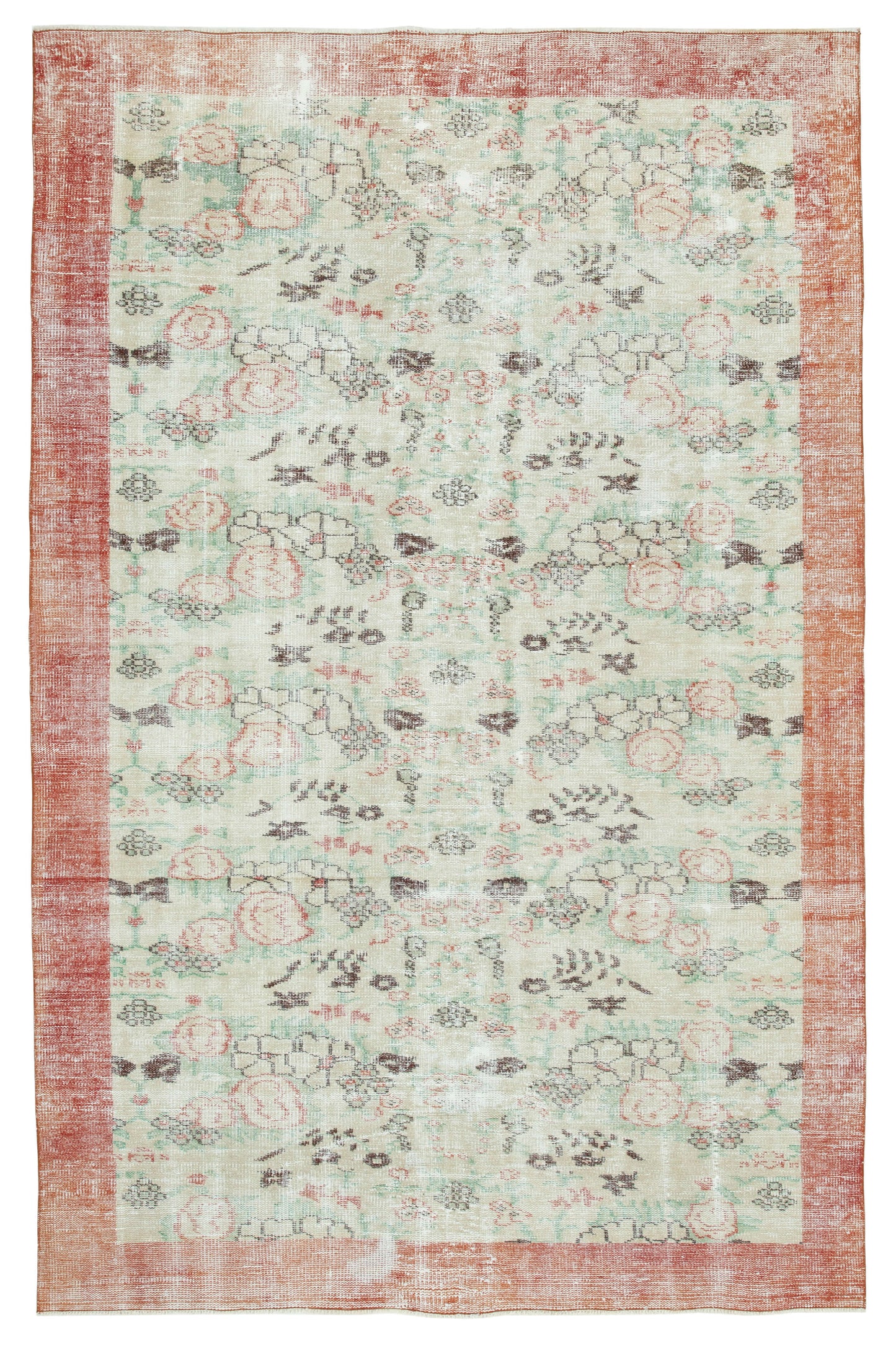 6x9 Beige Turkish Vintage Area Rug - 29774