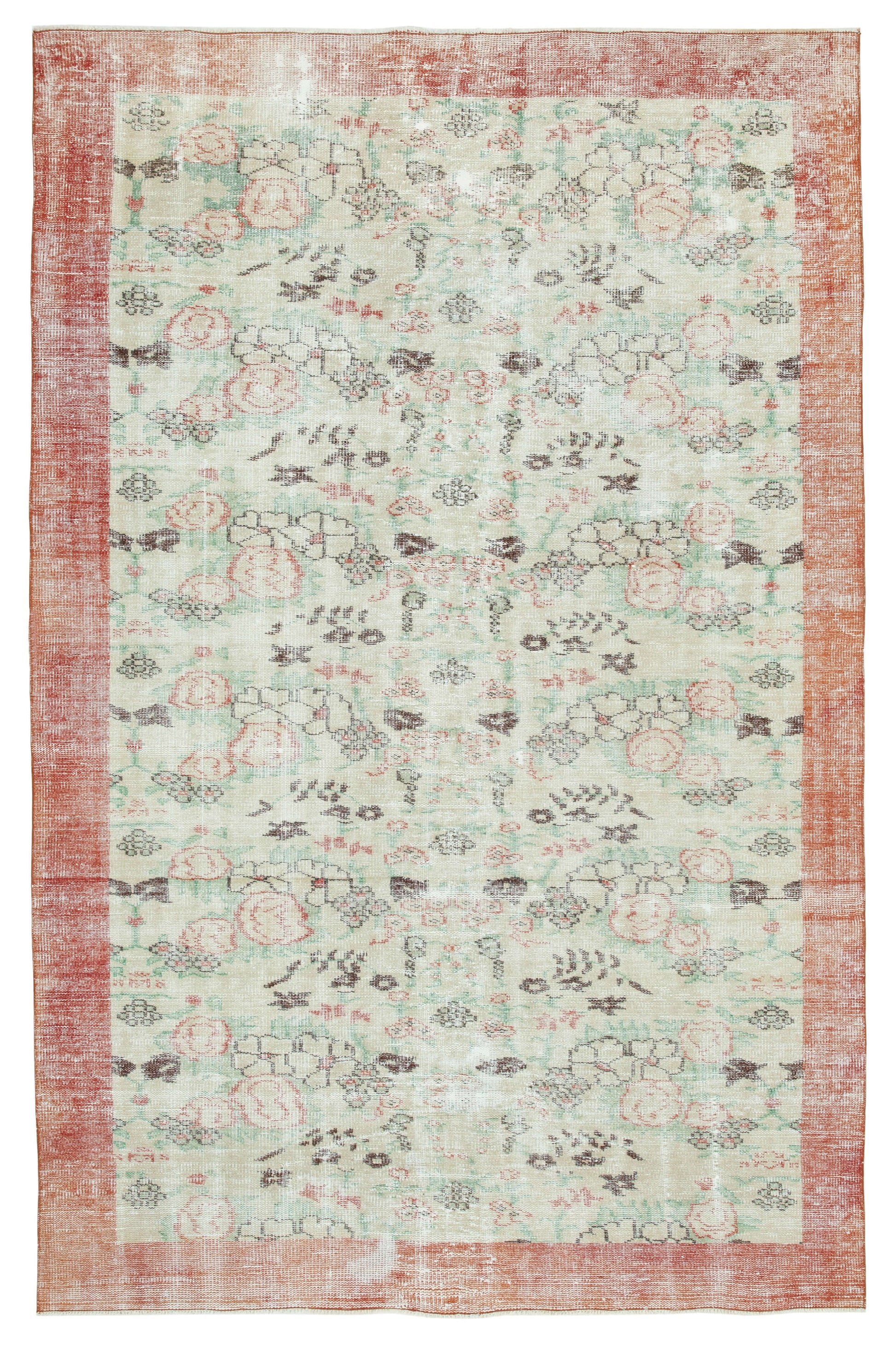 6x9 Beige Turkish Vintage Area Rug - 29774