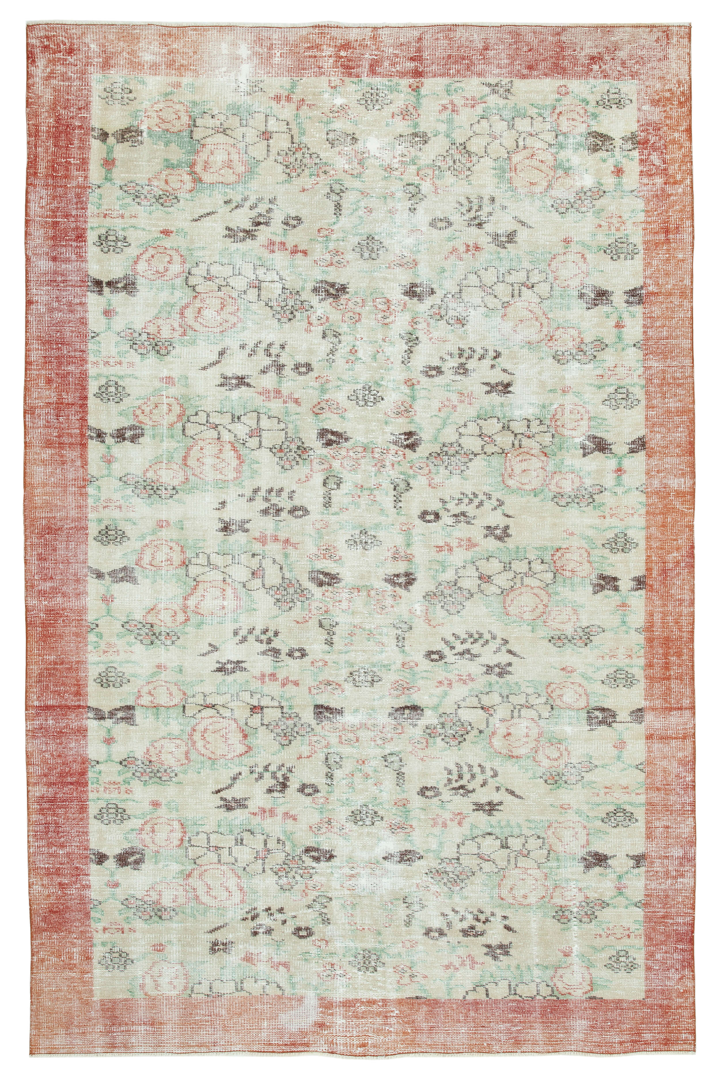 6x9 Beige Turkish Vintage Area Rug - 29774