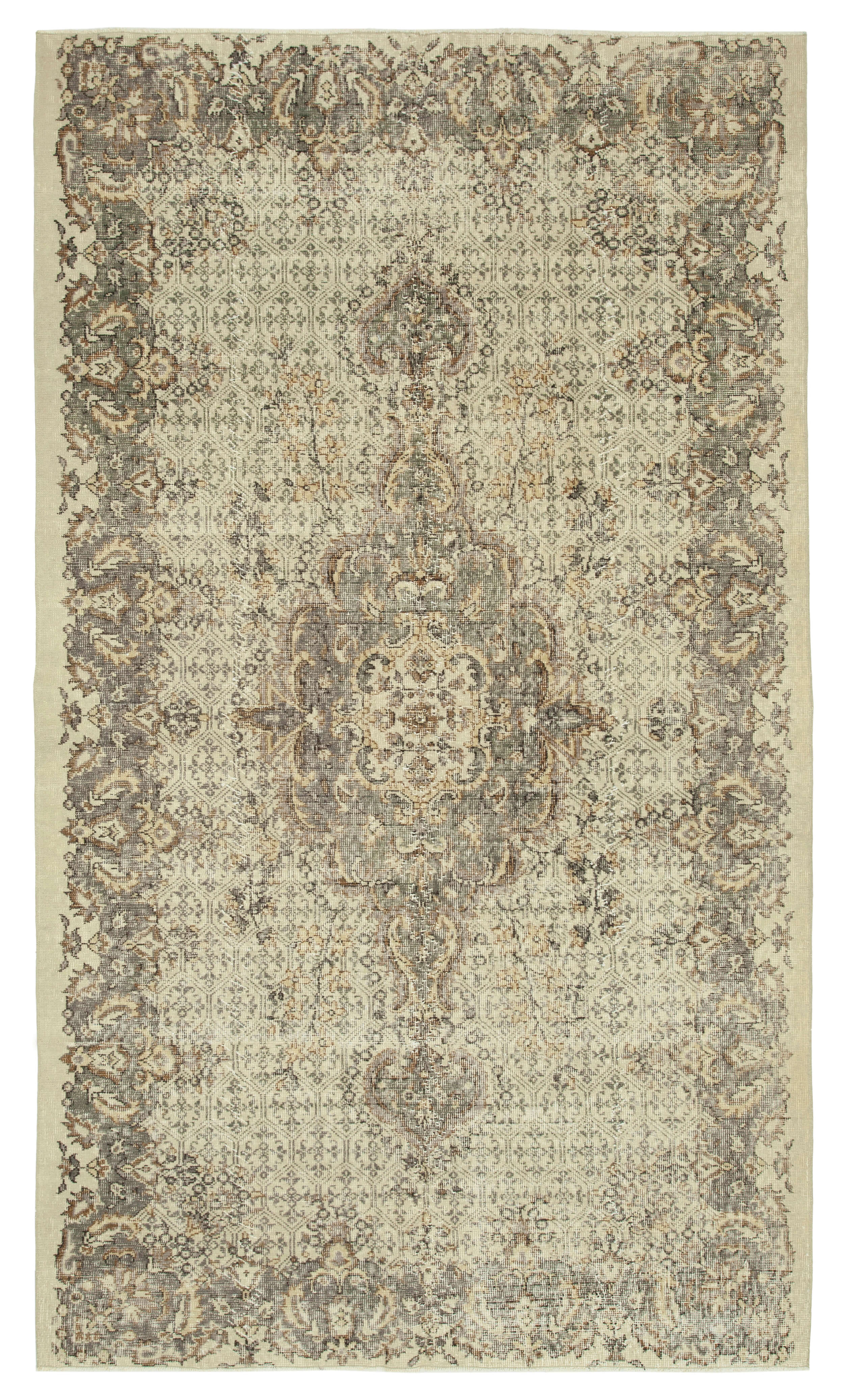 5x9 Beige Turkish Vintage Area Rug - 29783