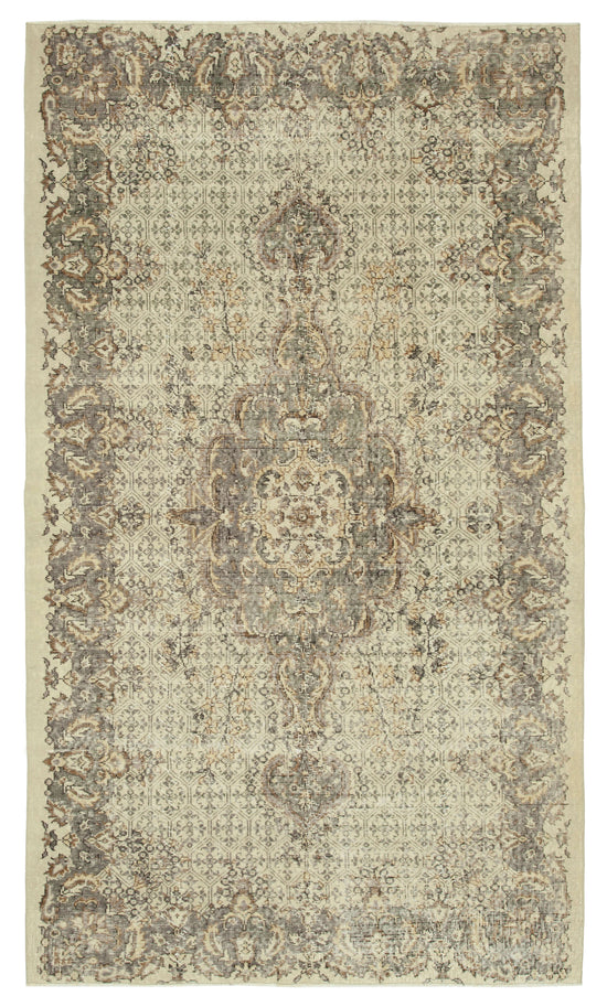 5x9 Beige Turkish Vintage Area Rug - 29783