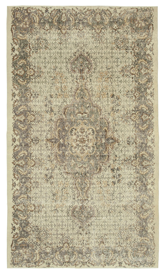 5x9 Beige Turkish Vintage Area Rug - 29783