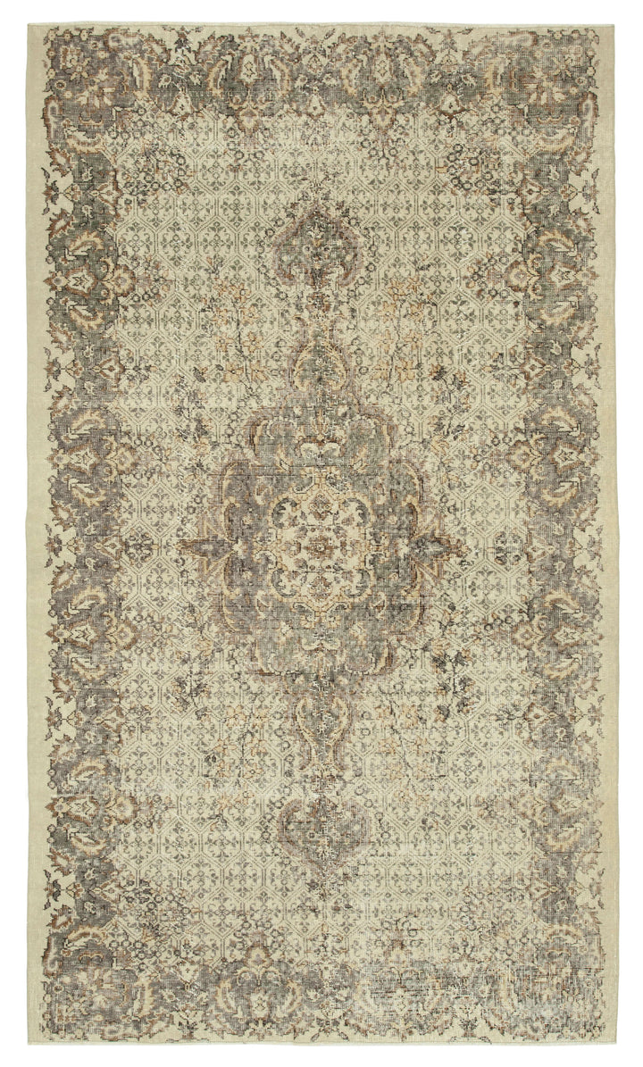 5x9 Beige Turkish Vintage Area Rug - 29783