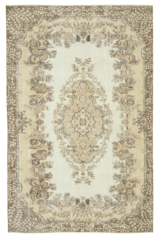 6x9 Beige Turkish Vintage Area Rug - 29787