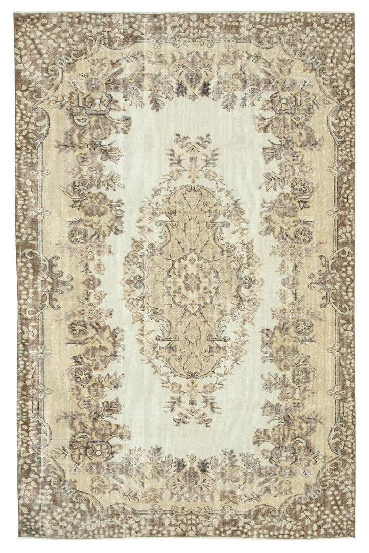 6x9 Beige Turkish Vintage Area Rug - 29787