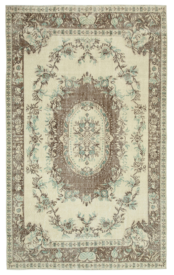 6x9 Beige Turkish Vintage Area Rug - 29788