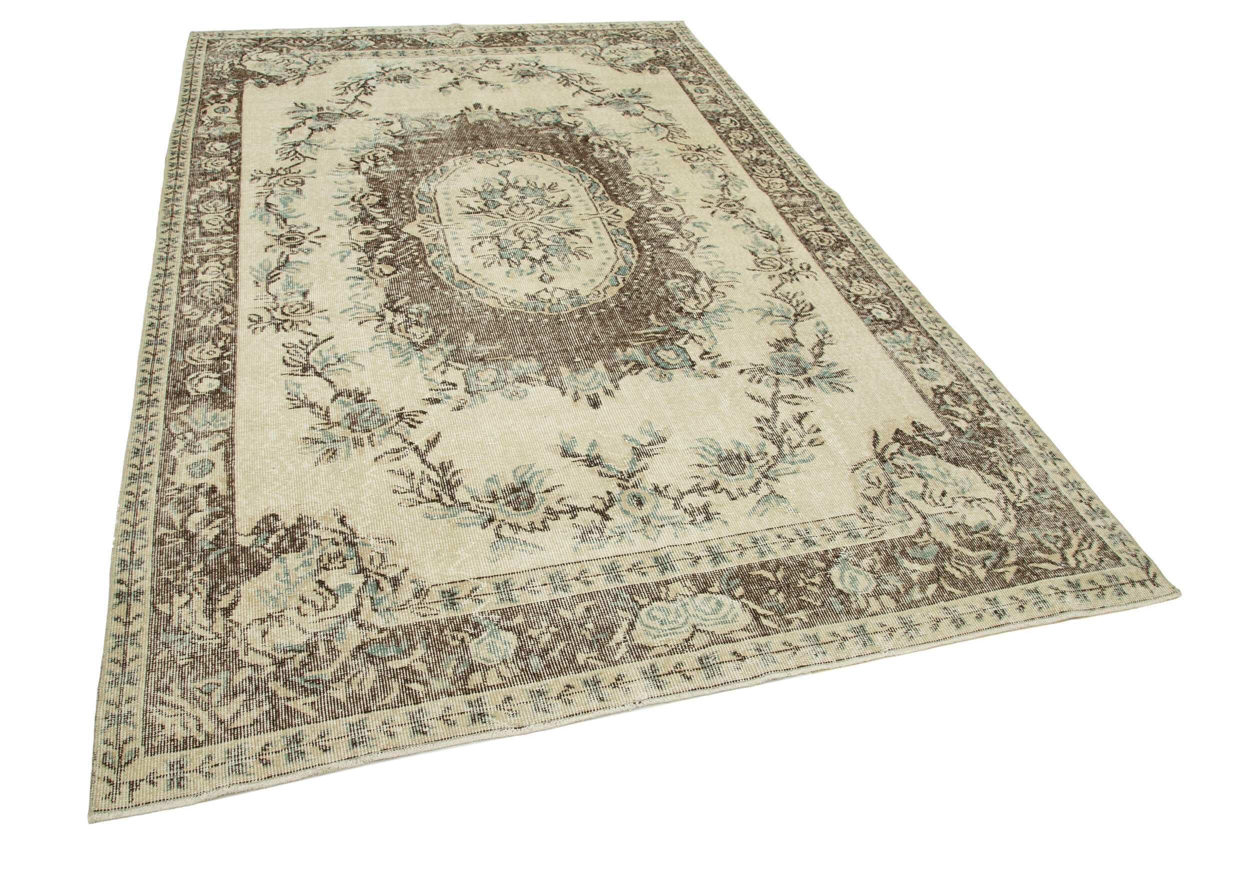 6x9 Beige Turkish Vintage Area Rug - 29788