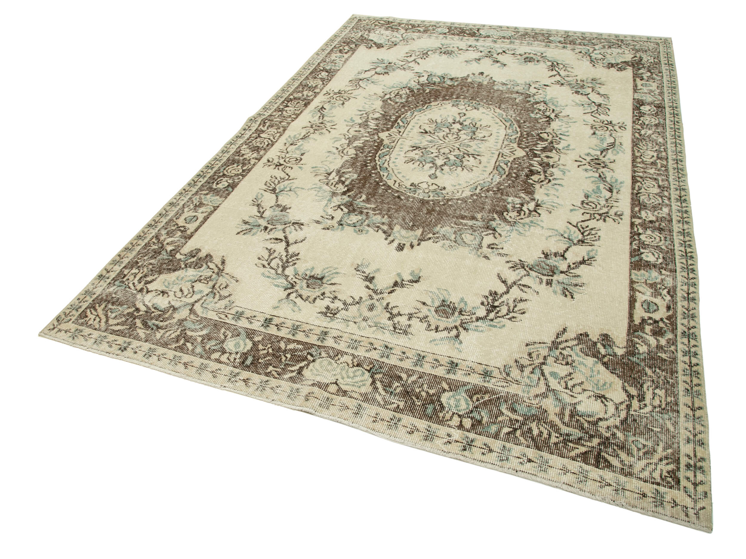 6x9 Beige Turkish Vintage Area Rug - 29788