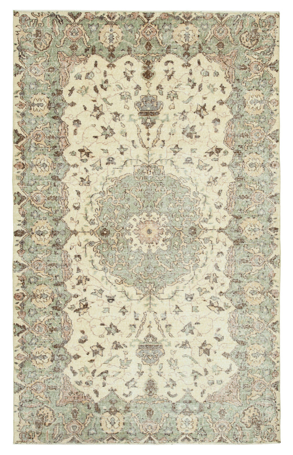 5x9 Beige Turkish Vintage Area Rug - 29792