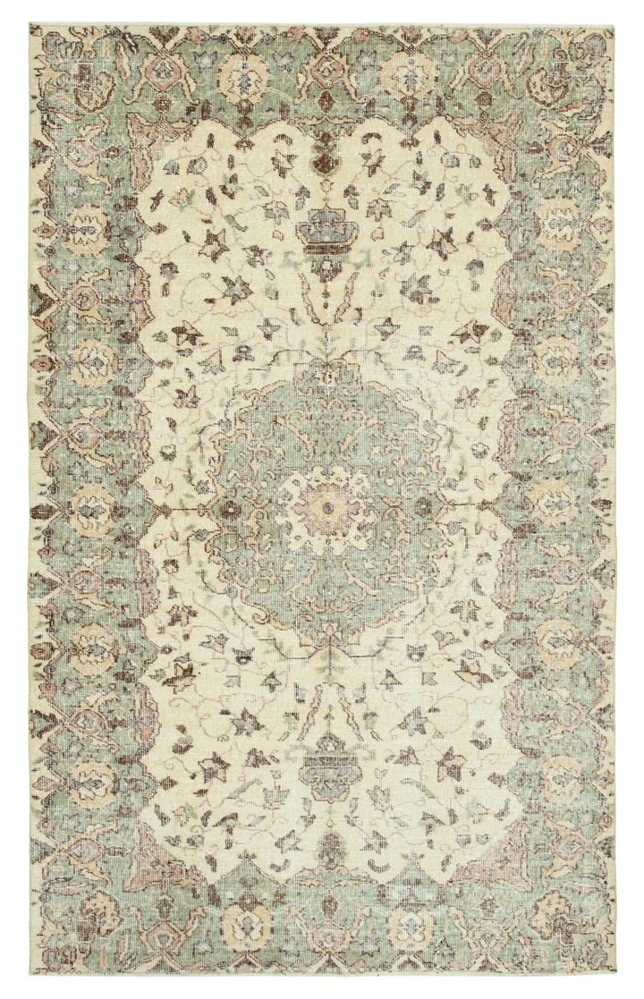 5x9 Beige Turkish Vintage Area Rug - 29792