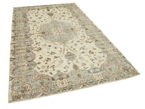 5x9 Beige Turkish Vintage Area Rug - 29792