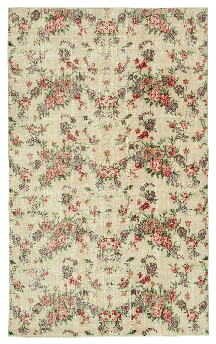 5x8 Beige Turkish Vintage Area Rug - 29795