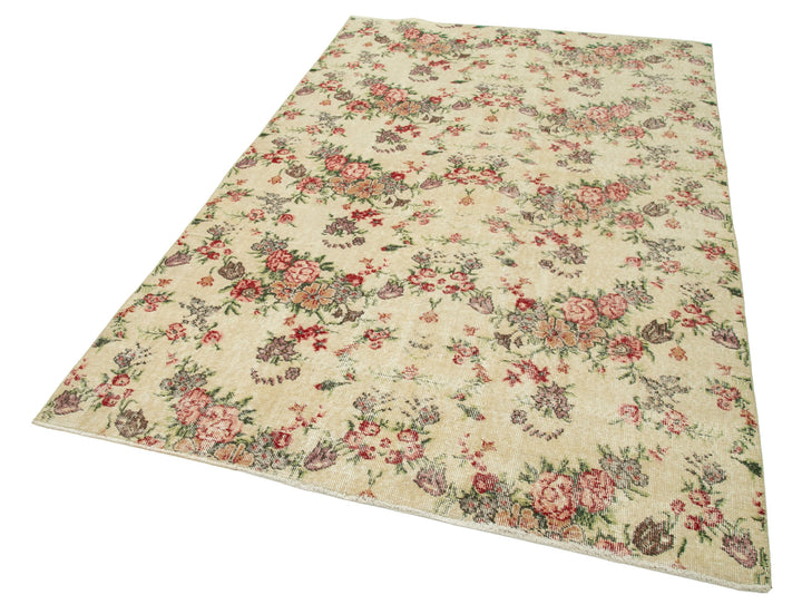 5x8 Beige Turkish Vintage Area Rug - 29795