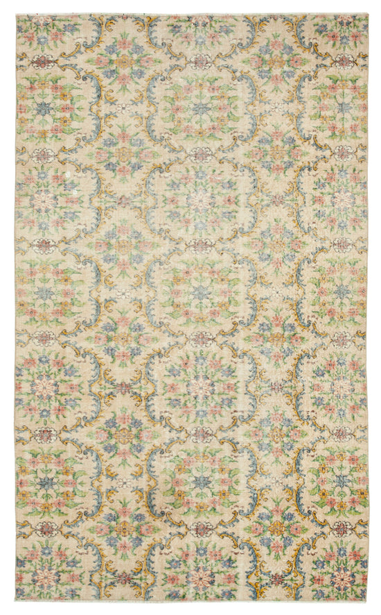 5x9 Beige Turkish Vintage Area Rug - 29797