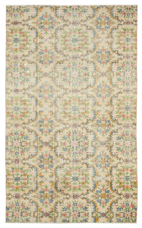 5x9 Beige Turkish Vintage Area Rug - 29797