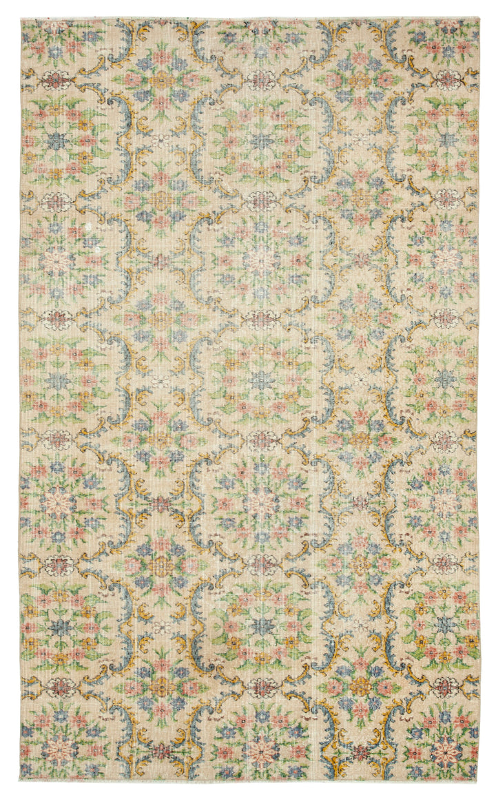5x9 Beige Turkish Vintage Area Rug - 29797