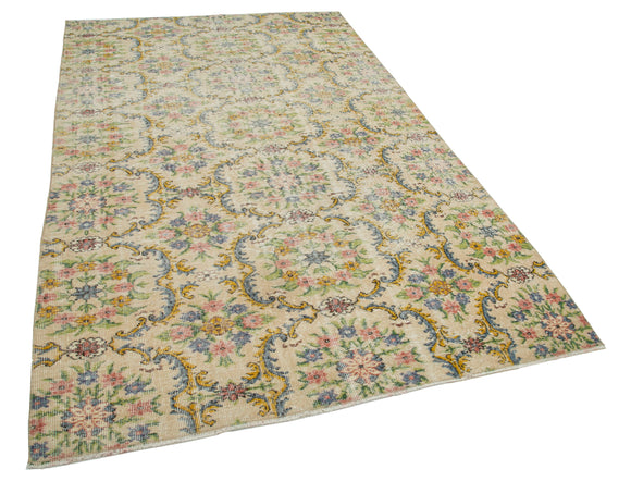 5x9 Beige Turkish Vintage Area Rug - 29797