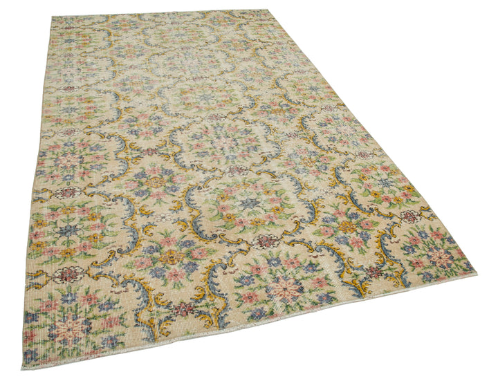 5x9 Beige Turkish Vintage Area Rug - 29797
