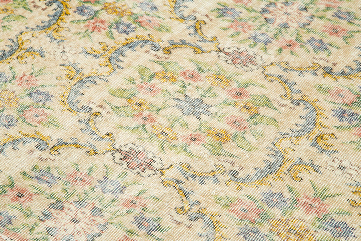 5x9 Beige Turkish Vintage Area Rug - 29797