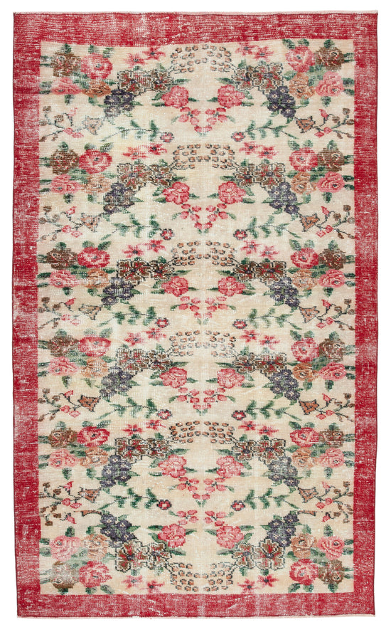 5x9 Beige Turkish Vintage Area Rug - 29813