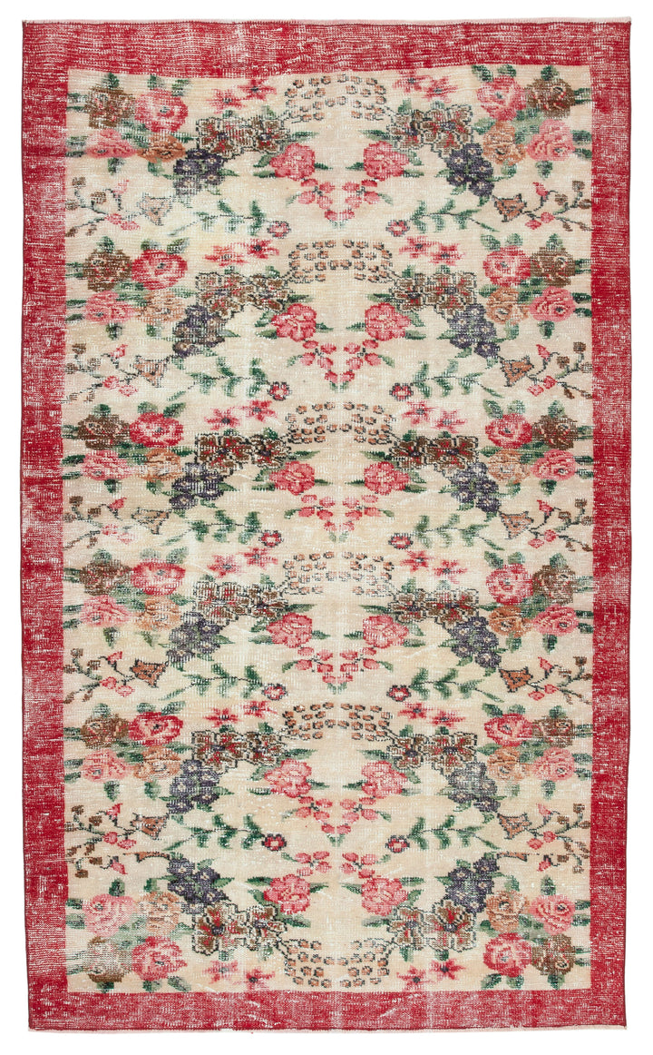 5x9 Beige Turkish Vintage Area Rug - 29813
