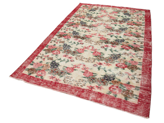 5x9 Beige Turkish Vintage Area Rug - 29813