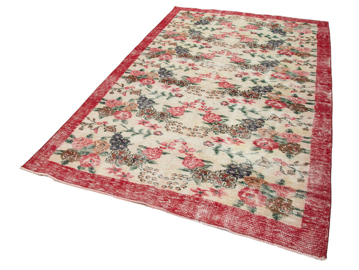 5x9 Beige Turkish Vintage Area Rug - 29813