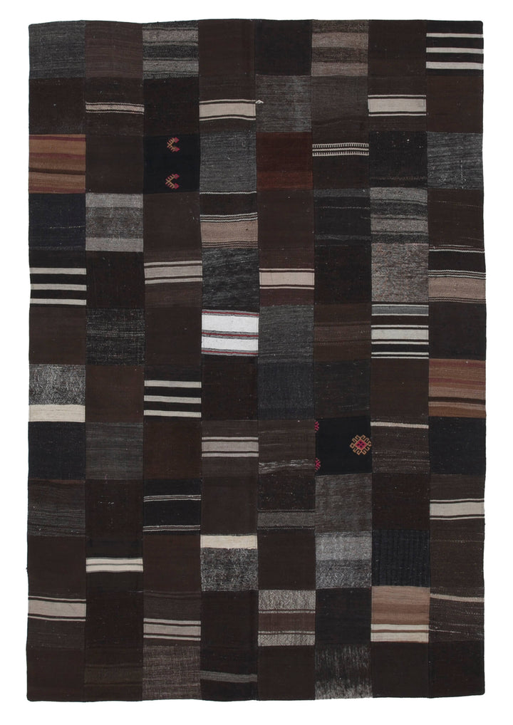 7x10 Black Kilim Patchwork Rug - 30265