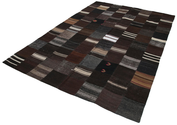 7x10 Black Kilim Patchwork Rug - 30265