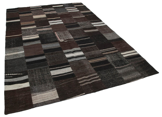 7x10 Brown Kilim Patchwork Rug - 30281
