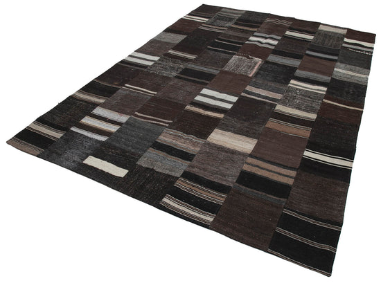7x10 Brown Kilim Patchwork Rug - 30281