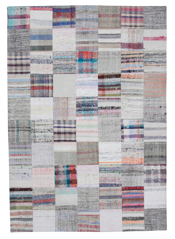7x10 White Kilim Patchwork Rug - 30328