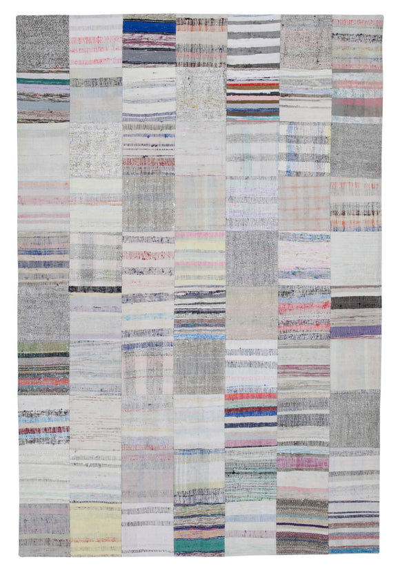 7x10 White Kilim Patchwork Rug - 30329