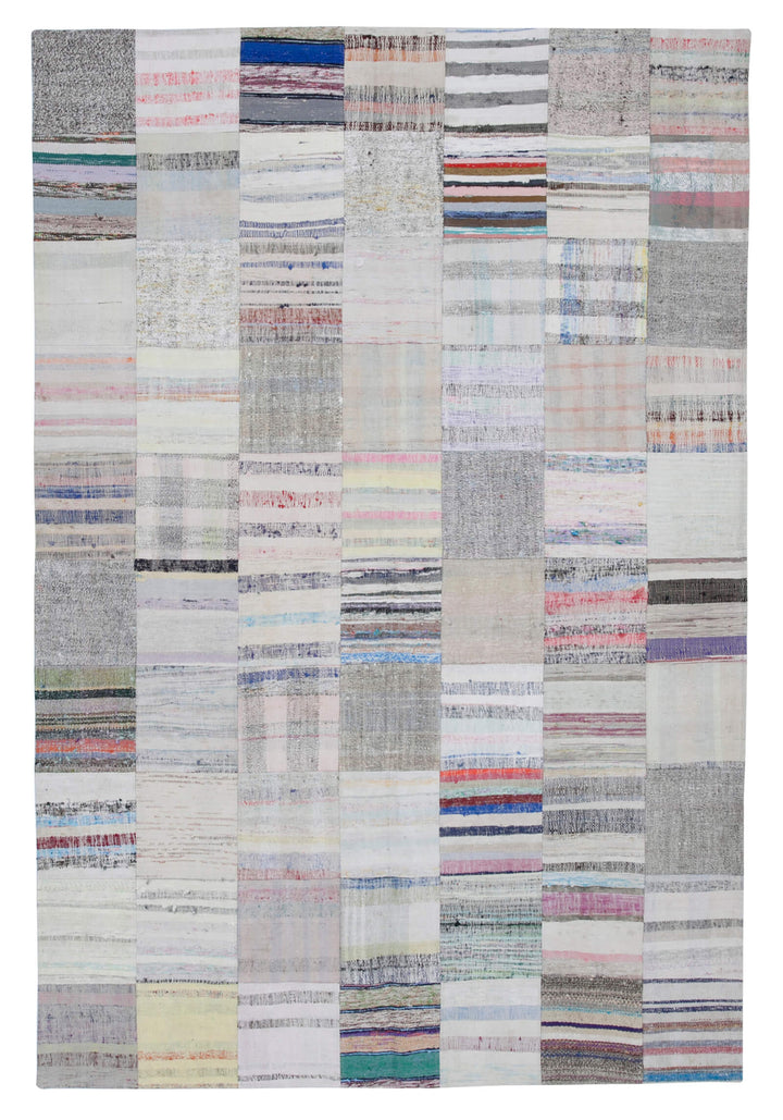 7x10 White Kilim Patchwork Rug - 30329