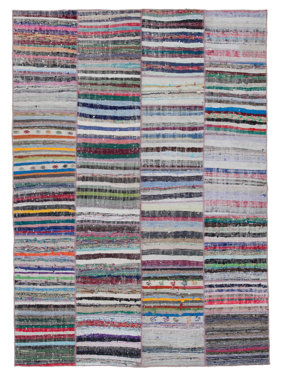 Patchwork Frayed Rug 7x9 Multicolor Kilim Patchwork Rug - 30338