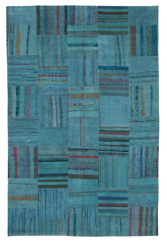 7x10 Turquoise Kilim Patchwork Rug - 30339