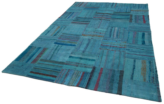 7x10 Turquoise Kilim Patchwork Rug - 30339