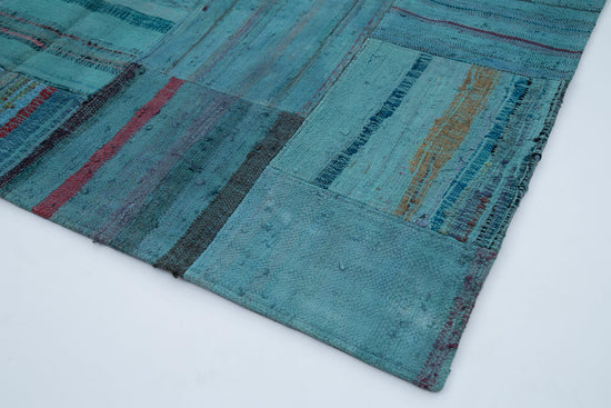 7x10 Turquoise Kilim Patchwork Rug - 30339