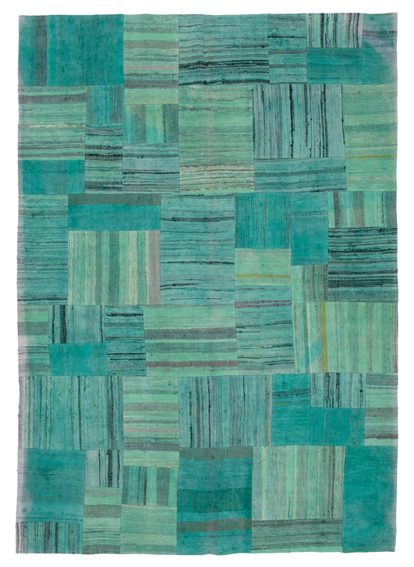 7x10 Turquoise Kilim Patchwork Rug - 30342