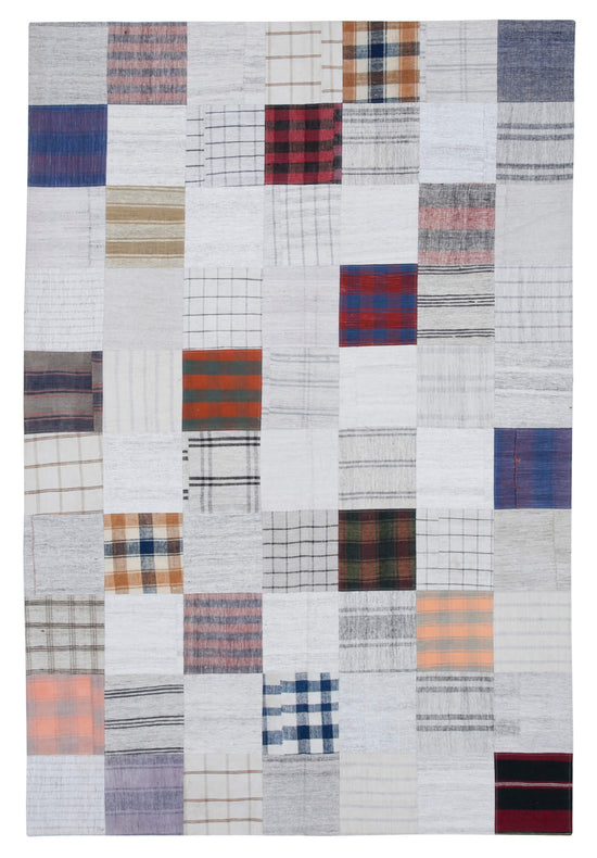7x10 White Kilim Patchwork Rug - 30350